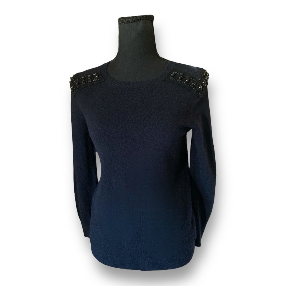 J. CREW Cardigan Black Cashmere & Wool Jeweled Sweater Jeweled